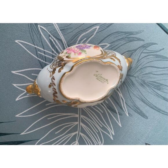 VINTAGE Limoges Hand Painted gold floral Inkwell & Pen Holder NO LID - Picture 6 of 9